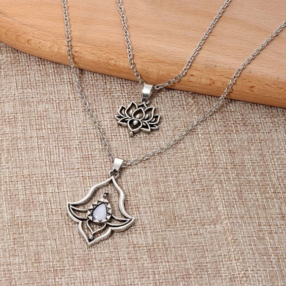 Vintage 3 in 1 Lotus Flower Pendant Necklace - Picture 7 of 16